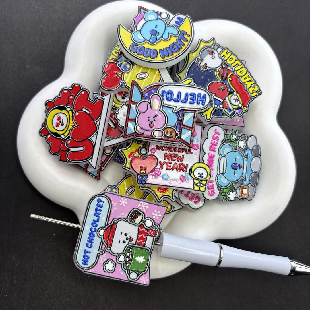 Cute K-Pop Cartoon Friends Winter Holiday Focal Beads, Heart Alien Bear Bunny Hot Chocolate Acrylic Charms for DIY Beadable Pens Keychain Crafts
