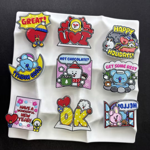 Cute K-Pop Cartoon Friends Winter Holiday Focal Beads, Heart Alien Bear Bunny Hot Chocolate Acrylic Charms for DIY Beadable Pens Keychain Crafts