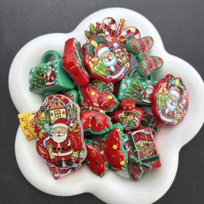 Vintage Christmas Focal Beads for Beadable Pens, Cute Santa Stocking Handbag Gift Box Resin Charms for DIY Holiday Keychain Pen Crafts