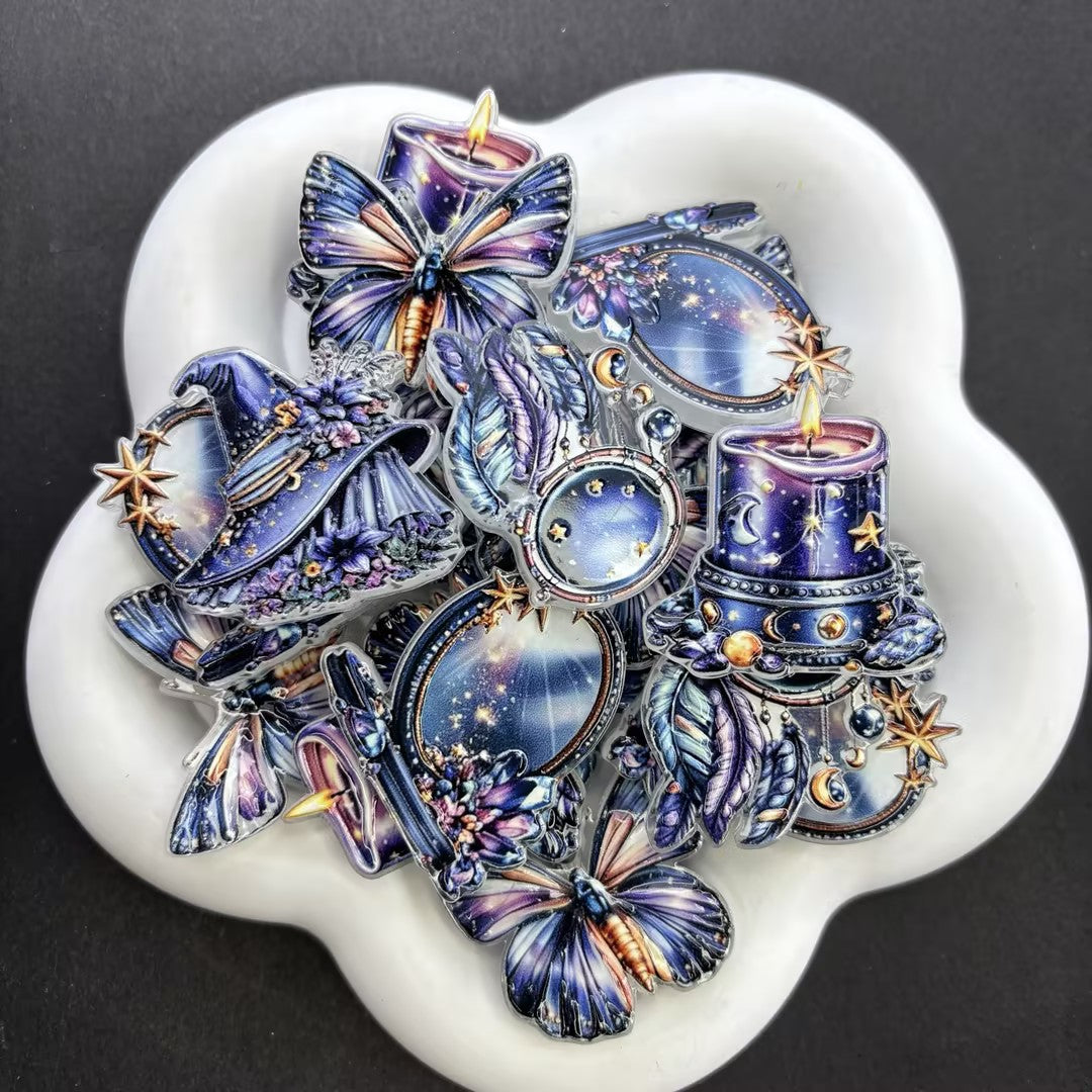 Celestial Witchy Focal Beads for Beadable Pens, Purple Magic Witch Hat Dreamcatcher Candle Butterfly Acrylic Charms for DIY Pen Keychain Crafts