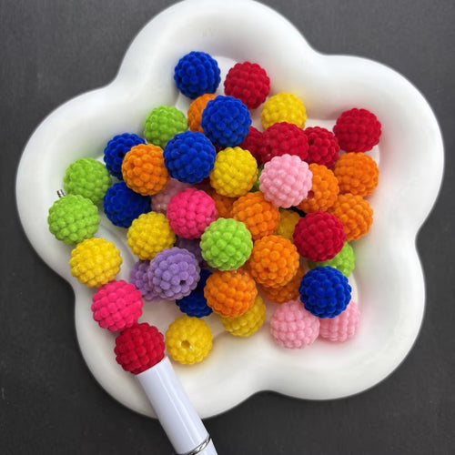 Colorful Flocked Berry Beads for Beadable Pens, Velvet Textured Raspberry Round Spacer Beads for DIY Keychain Jewelry Pen Making Supplies