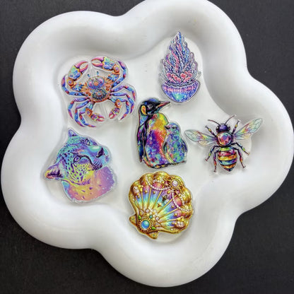 Iridescent Rainbow Animal Focal Beads for Beadable Pens, Cute Holographic Crab Penguin Bee Leopard Shell Acrylic Charms for DIY Keychain Pen Crafts