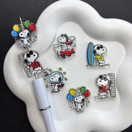 Cute Cartoon Dog Acrylic Focal Beads for Beadable Pens - DIY Character Pen Topper Charms Set for Crafting & Keychain Making