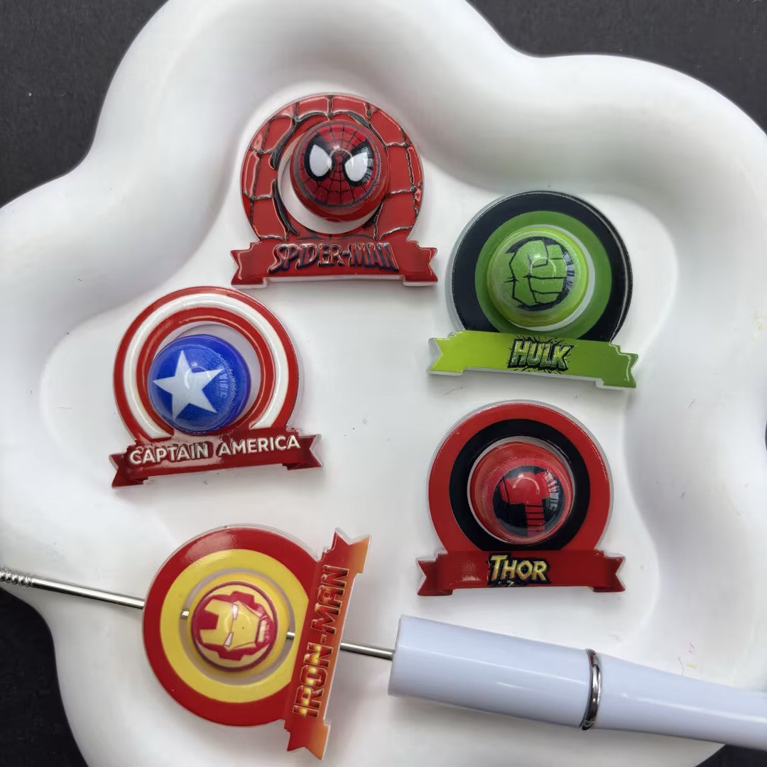 Superhero Acrylic Focal Beads with Name Banners - DIY Beadable Pen Charm Toppers & Cabochon Kit for Pen Making & Keychains