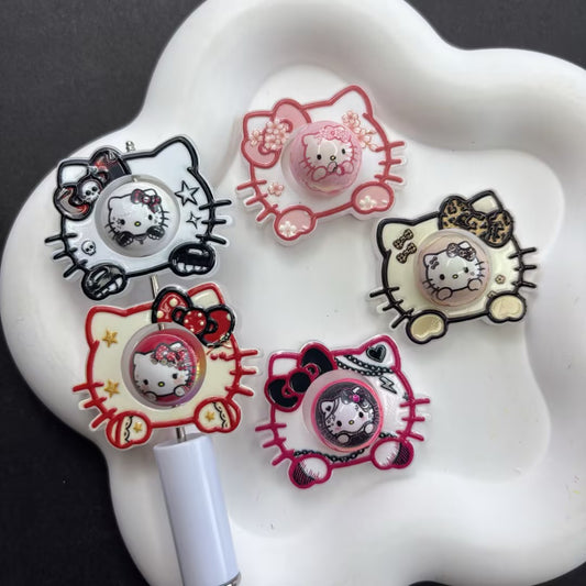 Cute Cartoon Cat Acrylic Focal Beads for Beadable Pens - Y2K Punk, Gothic & Floral Kitten Pen Topper Charms DIY Crafting Set