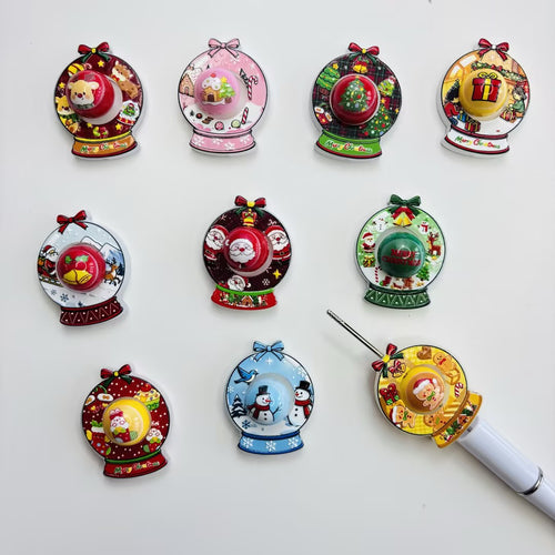 Christmas Snow Globe Acrylic Focal Beads for Beadable Pens - DIY Holiday Cabochon Pen Toppers for Crafting & Stocking Stuffers