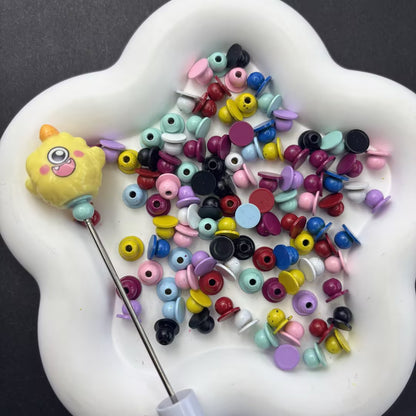 DIY Beadable Pen Flatback Topper Adapters, Colorful Metal Flat Base End Caps for Beads Pens, Crafting Glue-on Cabochon Charms Findings