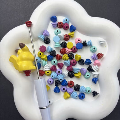DIY Beadable Pen Flatback Topper Adapters, Colorful Metal Flat Base End Caps for Beads Pens, Crafting Glue-on Cabochon Charms Findings