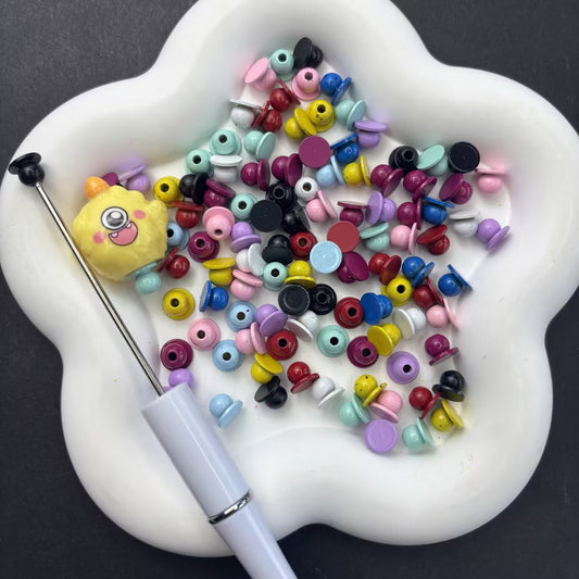 DIY Beadable Pen Flatback Topper Adapters, Colorful Metal Flat Base End Caps for Beads Pens, Crafting Glue-on Cabochon Charms Findings