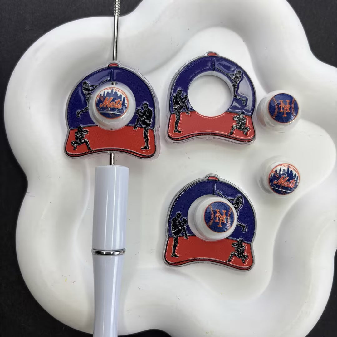 Baseball Game Day Focal Beads Kit for Beaded Pens, Sport Pinstripe Cutout Silicone Charms & Spacer Beads Set for DIY Pens, Keychains, Bag Accessories