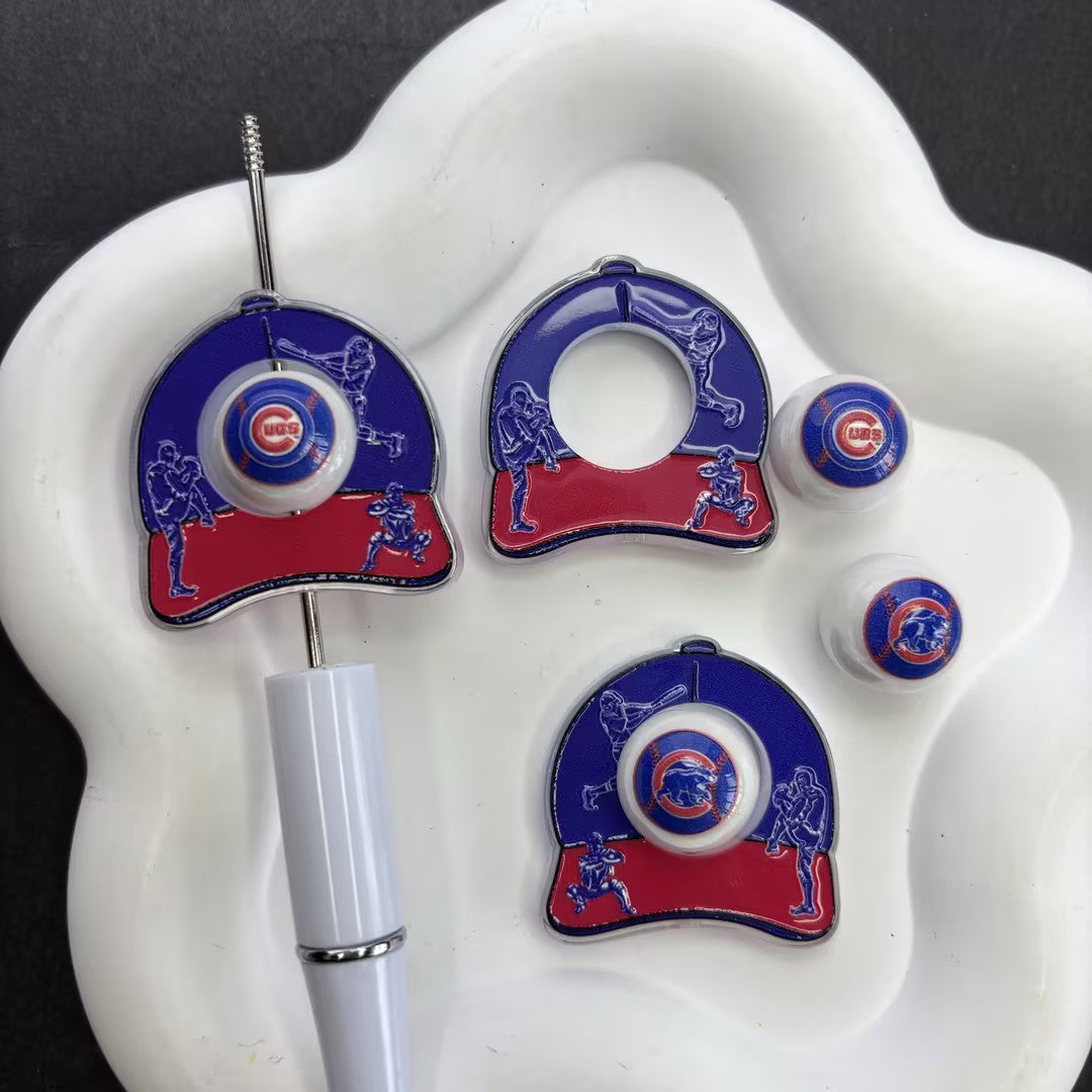 Baseball Game Day Focal Beads Kit for Beaded Pens, Sport Pinstripe Cutout Silicone Charms & Spacer Beads Set for DIY Pens, Keychains, Bag Accessories