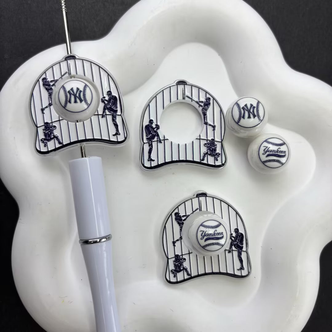 Baseball Game Day Focal Beads Kit for Beaded Pens, Sport Pinstripe Cutout Silicone Charms & Spacer Beads Set for DIY Pens, Keychains, Bag Accessories