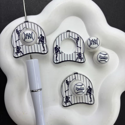 Baseball Game Day Focal Beads Kit for Beaded Pens, Sport Pinstripe Cutout Silicone Charms & Spacer Beads Set for DIY Pens, Keychains, Bag Accessories