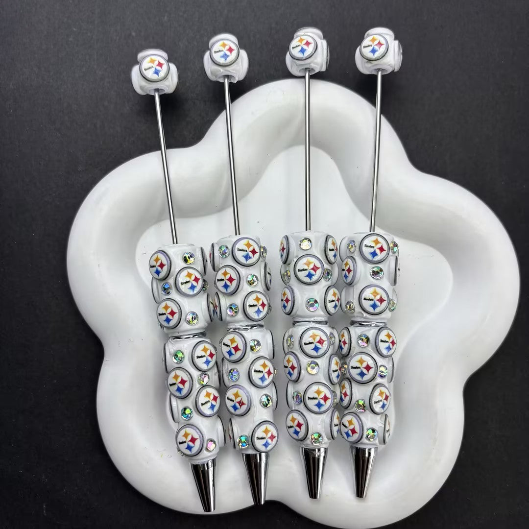 Handmade Aesthetic Beaded Ballpoint Pens, Chic Printed Beads Journaling Pens with Metal Topper, Smooth Writing Stationery, Office & Student Gift Set