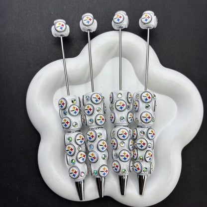 Handmade Aesthetic Beaded Ballpoint Pens, Chic Printed Beads Journaling Pens with Metal Topper, Smooth Writing Stationery, Office & Student Gift Set