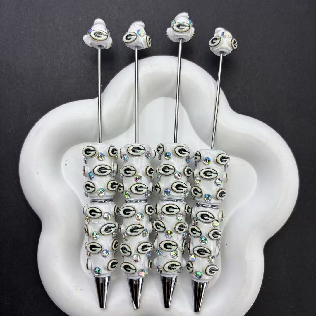 Handmade Aesthetic Beaded Ballpoint Pens, Chic Printed Beads Journaling Pens with Metal Topper, Smooth Writing Stationery, Office & Student Gift Set