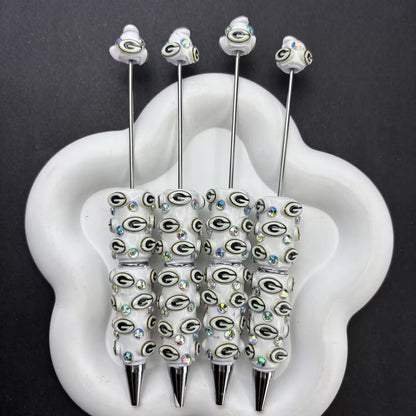 Handmade Aesthetic Beaded Ballpoint Pens, Chic Printed Beads Journaling Pens with Metal Topper, Smooth Writing Stationery, Office & Student Gift Set