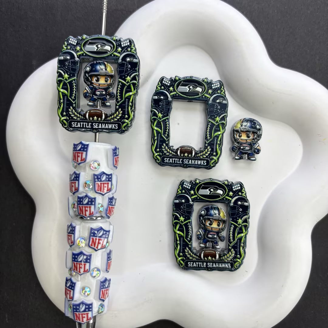 Football Team Beadable Pen Kit – Acrylic Photo Frame Charm, Mini Player Figurine & Printed Beads for DIY Beaded Pens