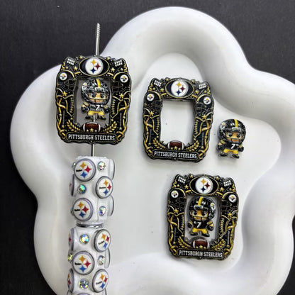 Football Team Beadable Pen Kit – Acrylic Photo Frame Charm, Mini Player Figurine & Printed Beads for DIY Beaded Pens