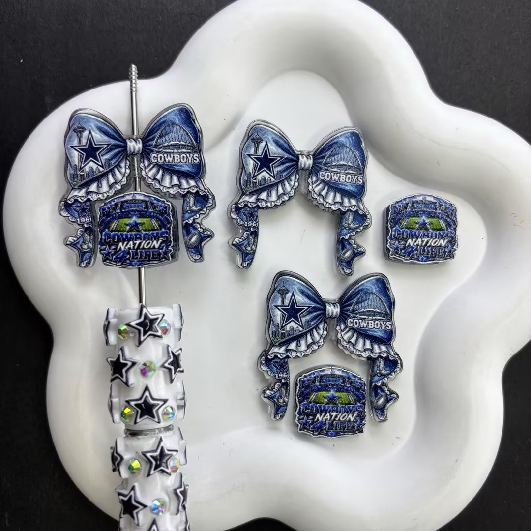 Football Team Bow Focal Beads & Spacer Set – Coquette Ribbon Beadable Pen Kit for DIY Game Day Crafts