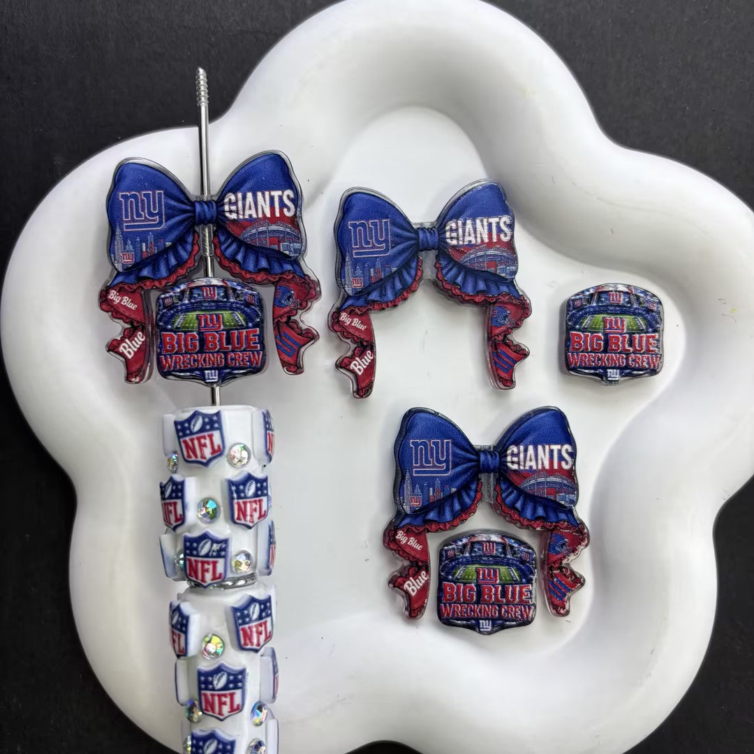 Football Team Bow Focal Beads & Spacer Set – Coquette Ribbon Beadable Pen Kit for DIY Game Day Crafts
