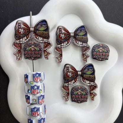Football Team Bow Focal Beads & Spacer Set – Coquette Ribbon Beadable Pen Kit for DIY Game Day Crafts