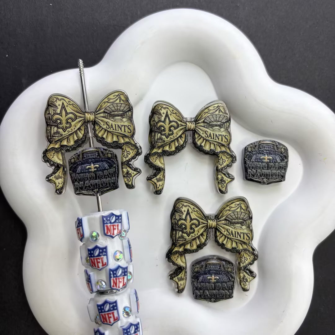 Football Team Bow Focal Beads & Spacer Set – Coquette Ribbon Beadable Pen Kit for DIY Game Day Crafts