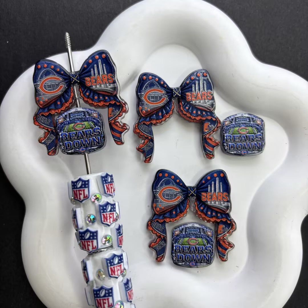 Football Team Bow Focal Beads & Spacer Set – Coquette Ribbon Beadable Pen Kit for DIY Game Day Crafts