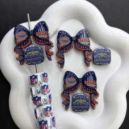 Football Team Bow Focal Beads & Spacer Set – Coquette Ribbon Beadable Pen Kit for DIY Game Day Crafts
