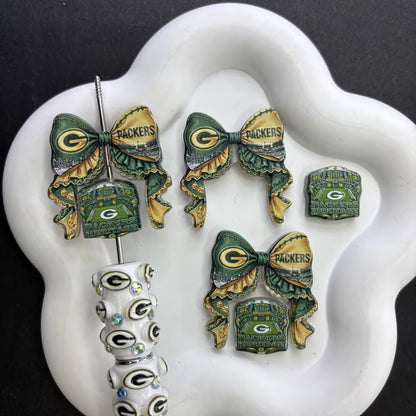 Football Team Bow Focal Beads & Spacer Set – Coquette Ribbon Beadable Pen Kit for DIY Game Day Crafts
