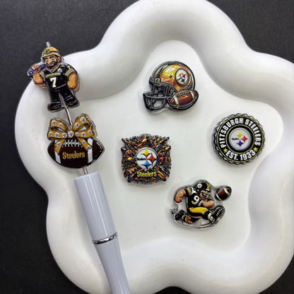 Black & Gold Football Focal Beads – Acrylic Sports Charm Beads for Beadable Pens & Keychain DIY Crafts