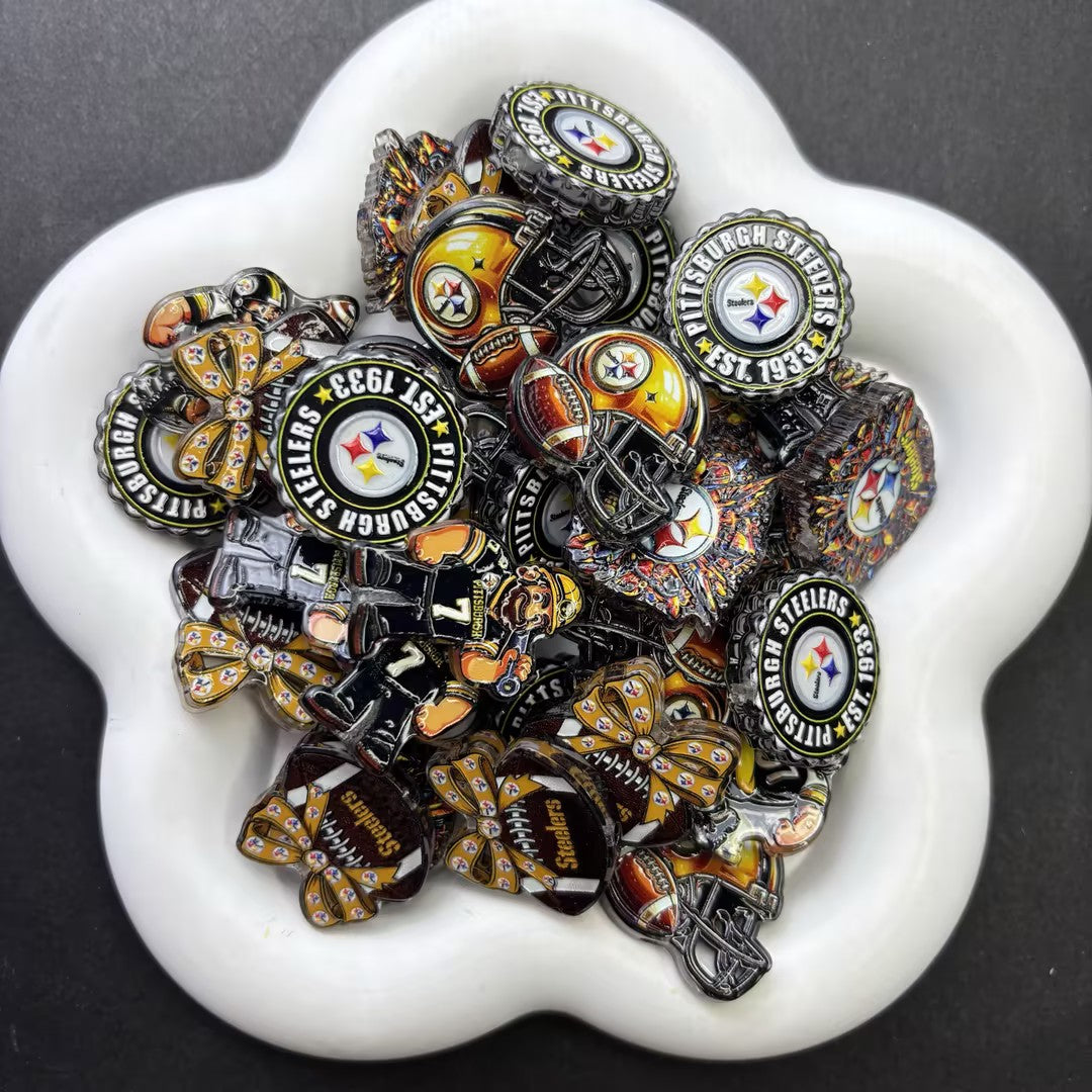 Black & Gold Football Focal Beads – Acrylic Sports Charm Beads for Beadable Pens & Keychain DIY Crafts
