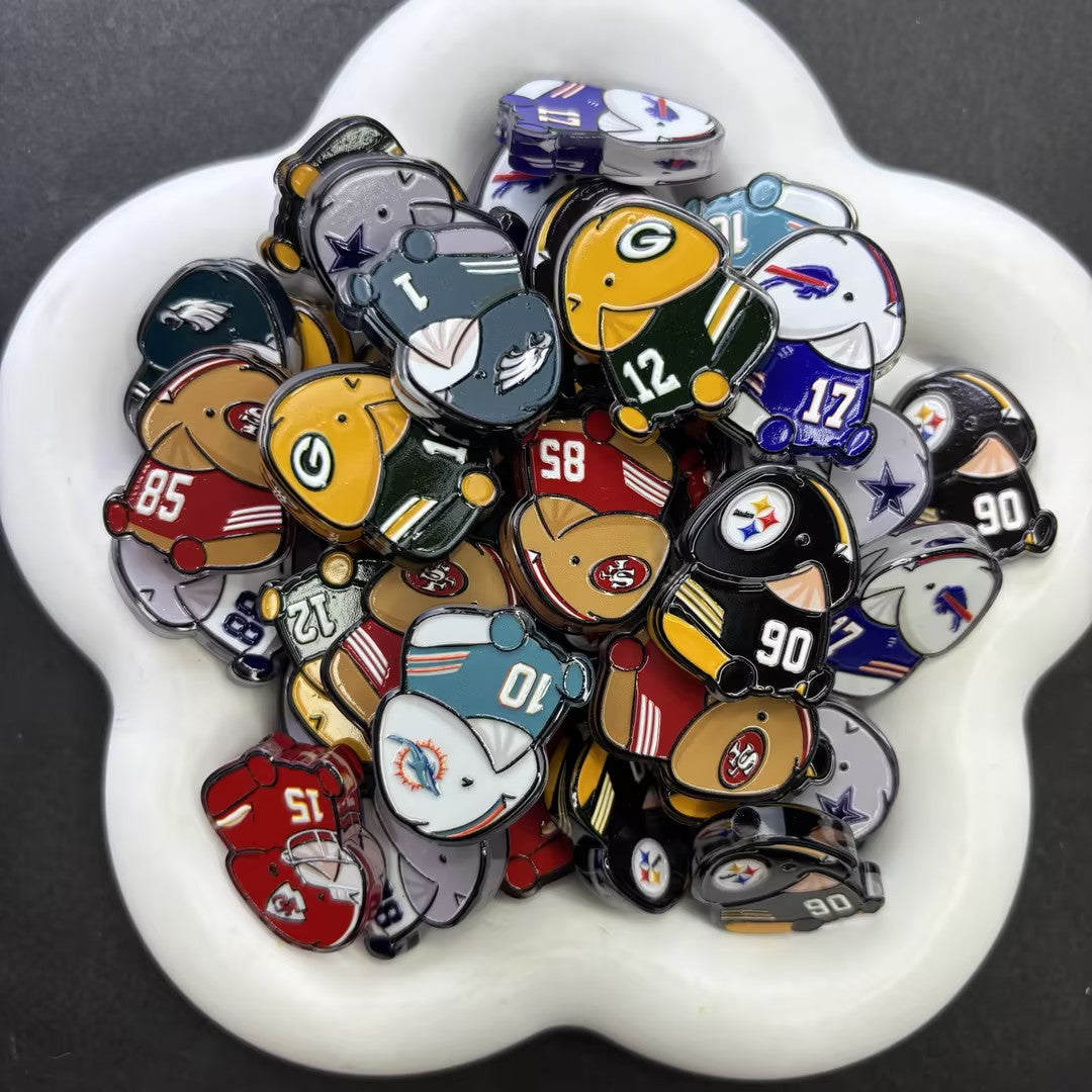 Funny Football Mascot Focal Beads – Novelty Sports Player Acrylic Beads for Beadable Pens & Keychain DIY Crafts