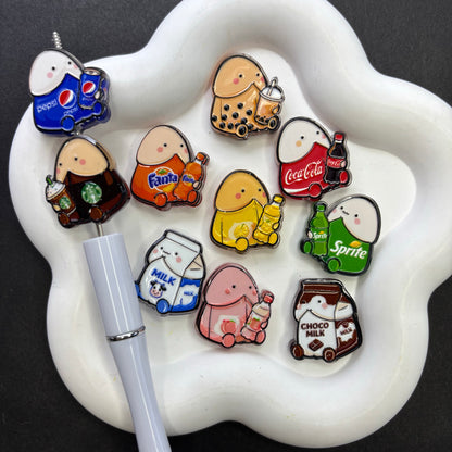 Funny Cartoon Mascot Focal Beads – Cute Drink & Soda Novelty Acrylic Beads for Beadable Pens, Keychains & DIY Crafts