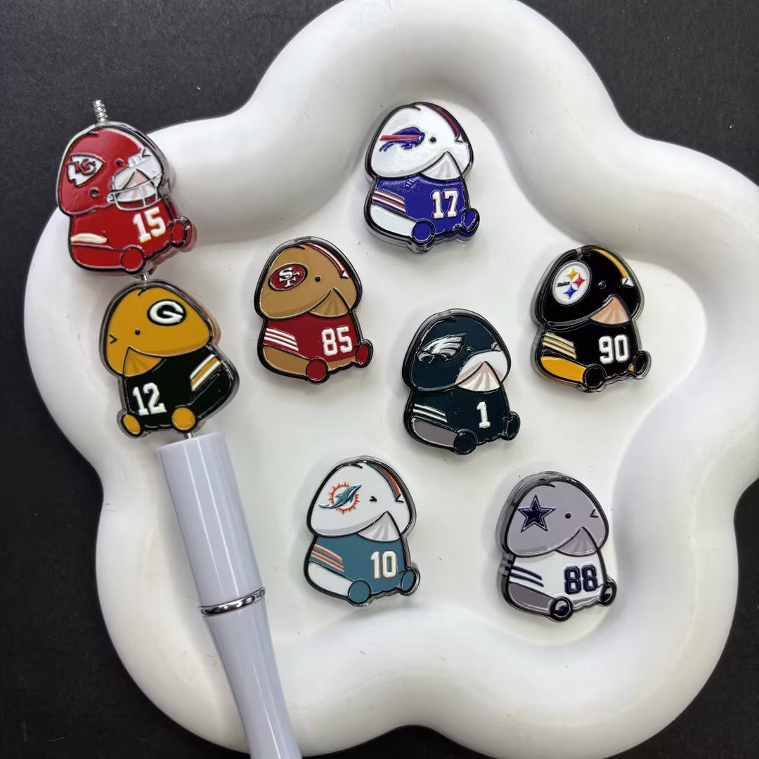 Funny Football Mascot Focal Beads – Novelty Sports Player Acrylic Beads for Beadable Pens & Keychain DIY Crafts