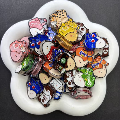 Funny Cartoon Mascot Focal Beads – Cute Drink & Soda Novelty Acrylic Beads for Beadable Pens, Keychains & DIY Crafts