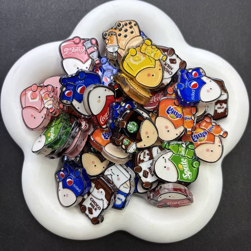 Funny Cartoon Mascot Focal Beads – Cute Drink & Soda Novelty Acrylic Beads for Beadable Pens, Keychains & DIY Crafts