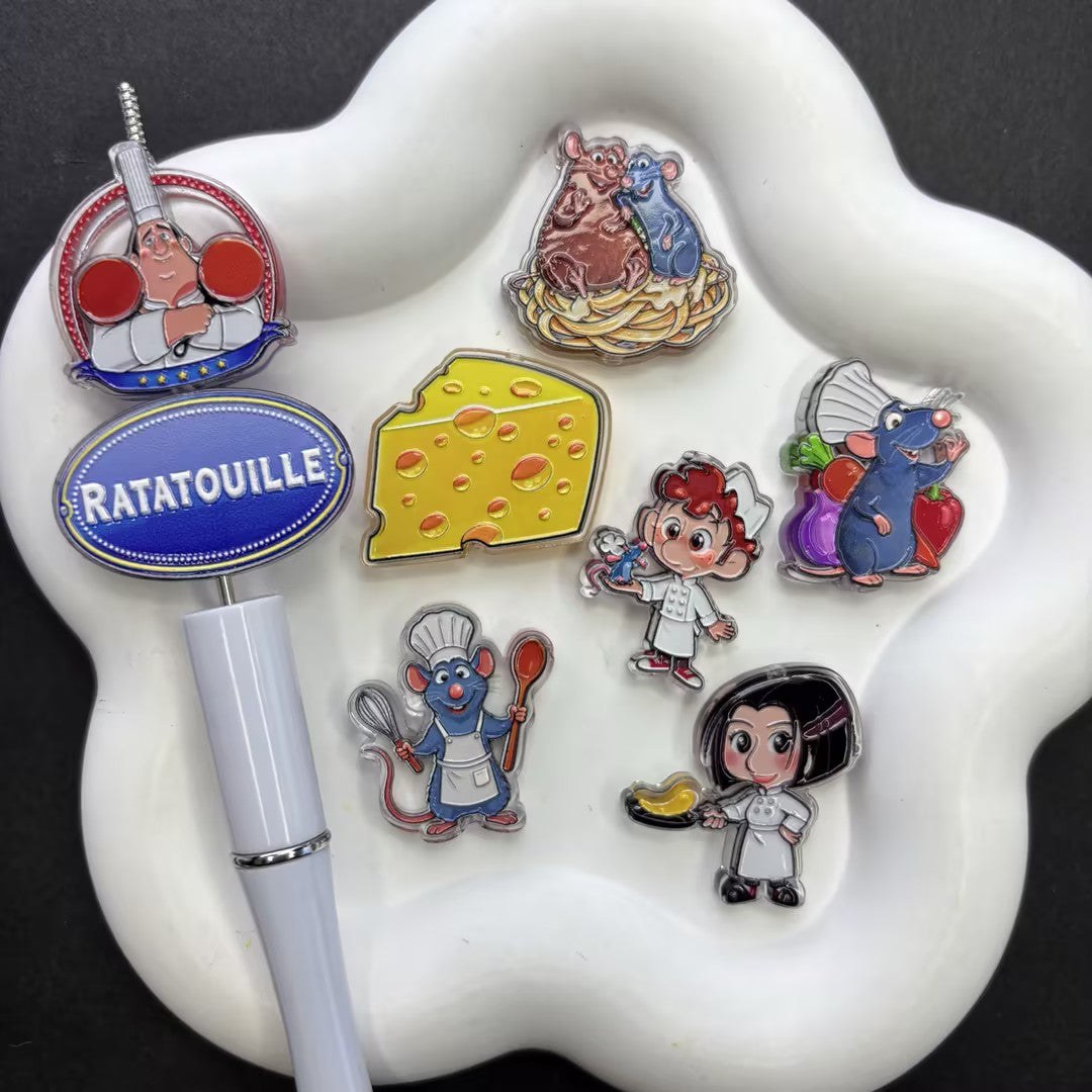 Cute French Chef Mouse Focal Beads – Cartoon Culinary Acrylic Beads for Beadable Pens & Keychain DIY Crafts