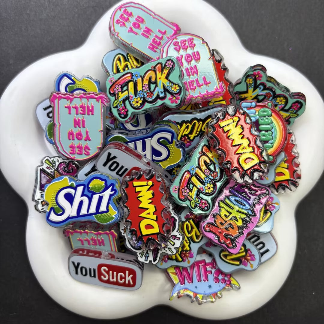 Funny Sarcastic Word Focal Beads – Swear Word & Gag Quote Acrylic Beads for Beadable Pens, Keychains & DIY Desk Crafts