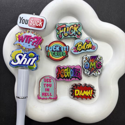 Funny Sarcastic Word Focal Beads – Swear Word & Gag Quote Acrylic Beads for Beadable Pens, Keychains & DIY Desk Crafts