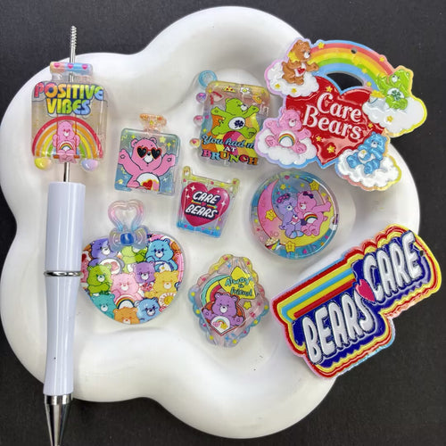 Pastel Rainbow Bears Acrylic Focal Beads – Cute Nostalgic Cartoon Bear Beads for Beadable Pens, Keychains & DIY Crafts
