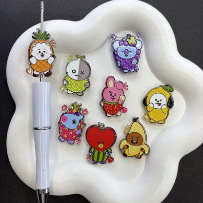 Cute Fruit Costume Mascot Focal Beads – Kawaii Cartoon Animal Acrylic Beads for Beadable Pens & Keychain DIY Crafts