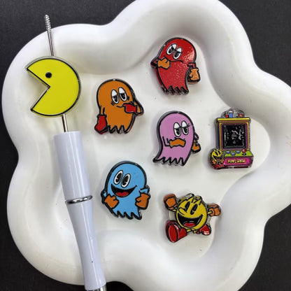 Retro Arcade Maze Chaser Focal Beads – 80s Video Game Ghost Acrylic Beads for Beadable Pens & Keychain DIY Crafts