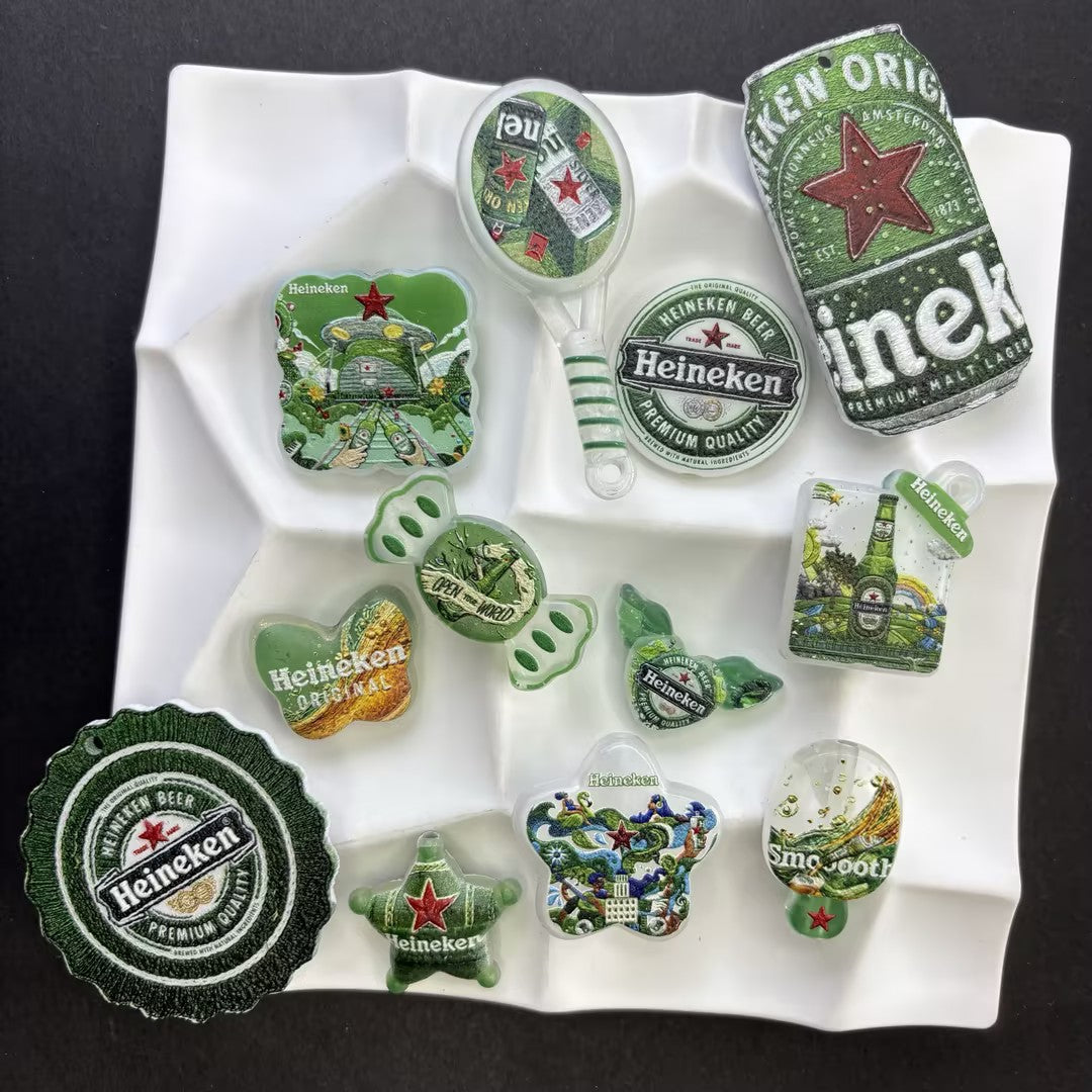 Green Lager Beer Bottle & Can Focal Beads – Novelty Brewery Pub Acrylic Beads for Beadable Pens & Keychain DIY Crafts