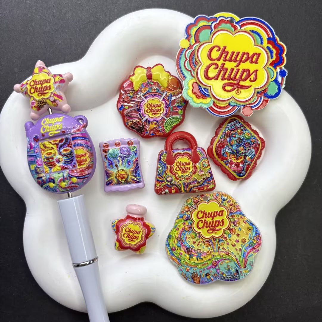 Retro Sweet Lollipop Candy Focal Beads – Psychedelic Daisy Pop Art Acrylic Beads for Beadable Pens & Keychain DIY Crafts