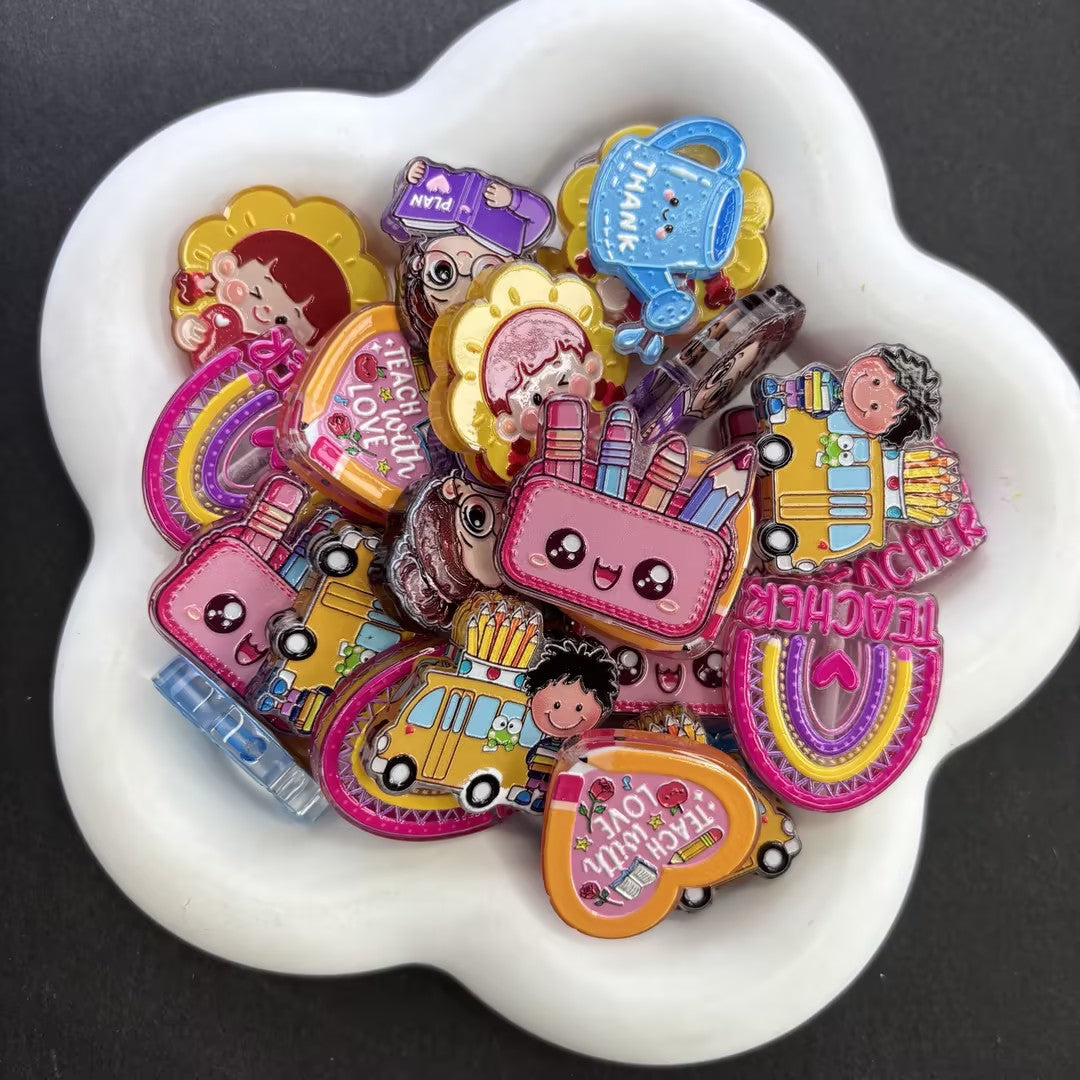 Cute Teacher Appreciation Focal Beads – Back to School Acrylic Beads for Beadable Pens, Badge Reels & Keychain DIY Crafts