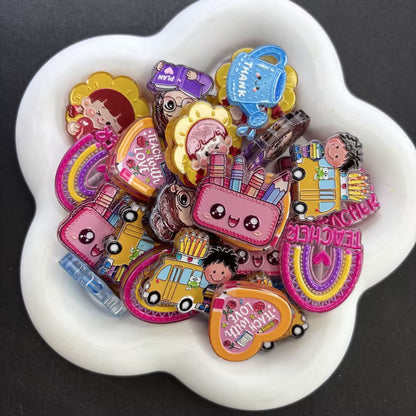 Cute Teacher Appreciation Focal Beads – Back to School Acrylic Beads for Beadable Pens, Badge Reels & Keychain DIY Crafts