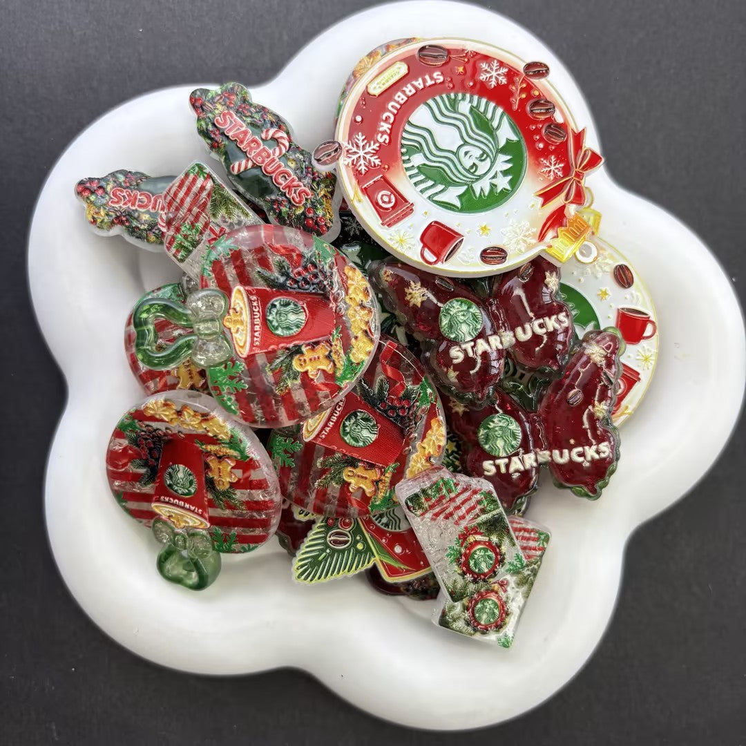 Holiday Festive Coffee Cup Focal Beads – Green Mermaid & Winter Latte Acrylic Beads for Beadable Pens & Keychain DIY Crafts