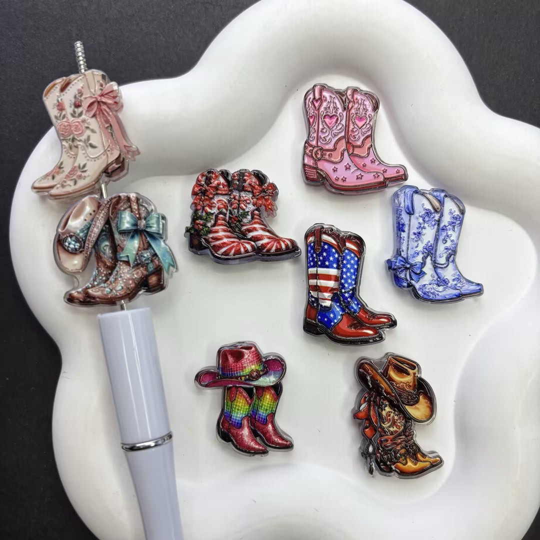 Western Cowgirl Boots Focal Beads – Retro Country Rodeo Acrylic Beads for Beadable Pens, Keychains & DIY Crafts