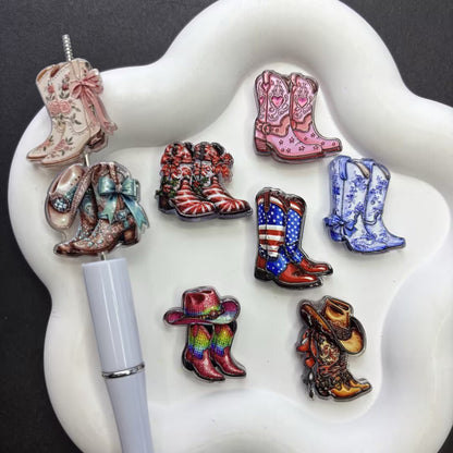 Western Cowgirl Boots Focal Beads – Retro Country Rodeo Acrylic Beads for Beadable Pens, Keychains & DIY Crafts